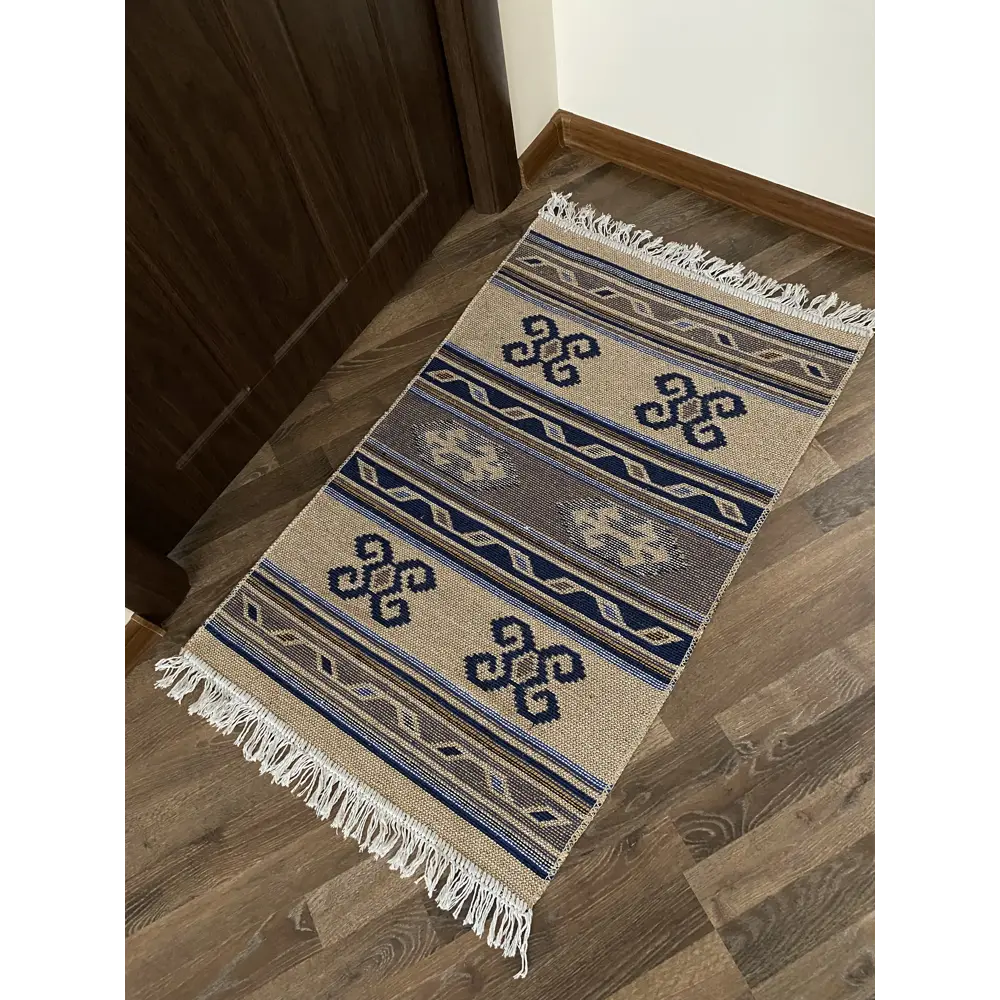 Фото Коврик декоративный L'Cadesi Kilim Usak UK10 Хлопок 60x120 см цвет синий Фото Коврик декоративный L'Cadesi Kilim Usak UK10 Хлопок 60x120 см цвет синий