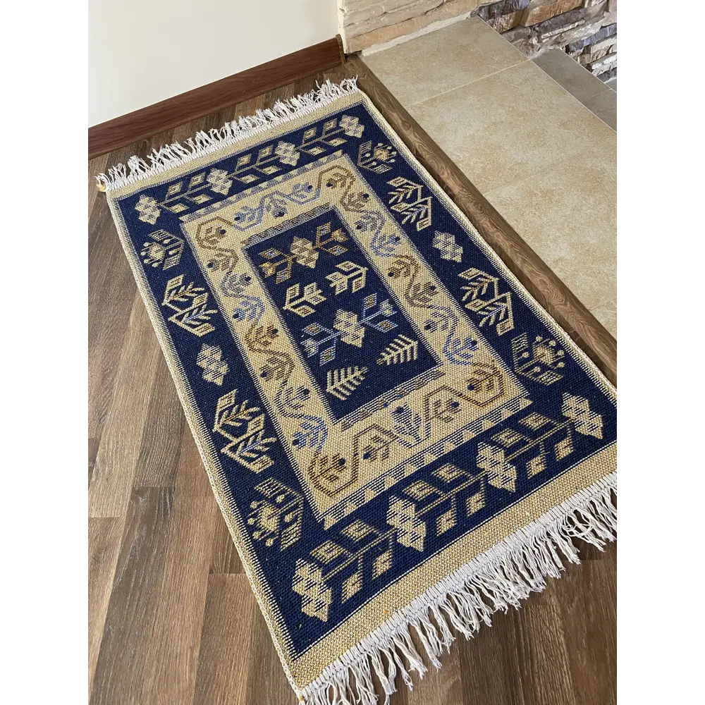 Фото 3 Коврик декоративный L'Cadesi Kilim Usak 1374 Хлопок 80x150 см цвет синий Фото 3 Коврик декоративный L'Cadesi Kilim Usak 1374 Хлопок 80x150 см цвет синий