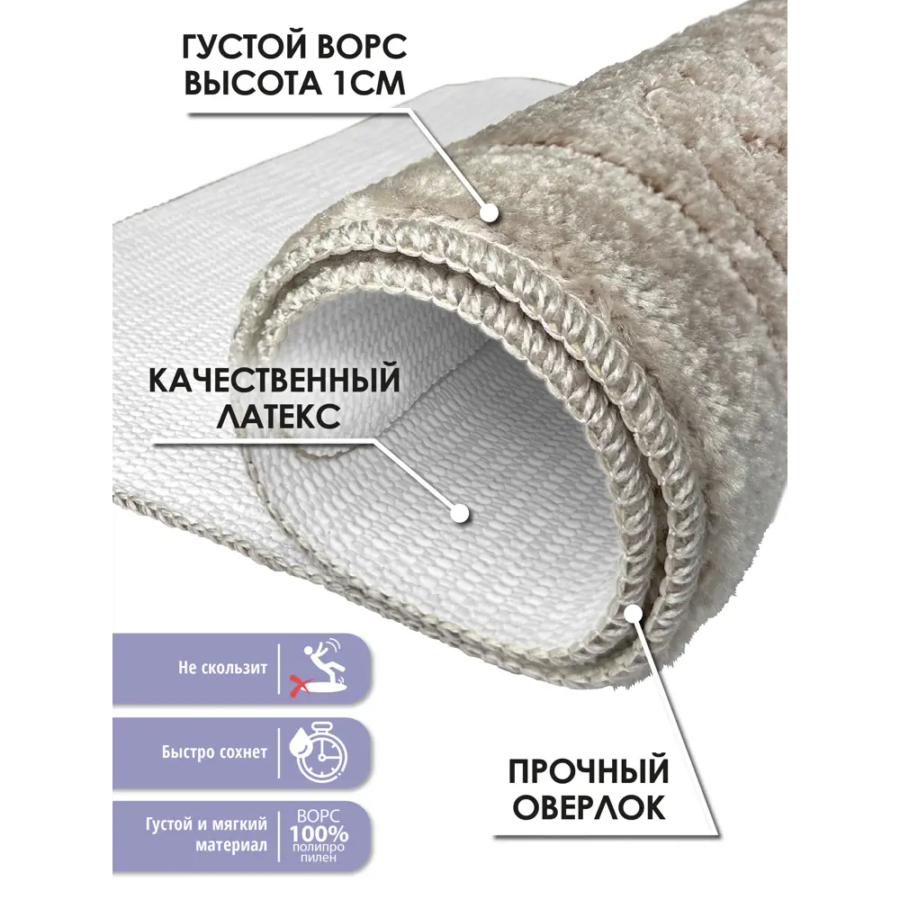 Фото 3 Коврик для ванной Shahintex РР 837120прямоугольный 60x120см цвет перламутр