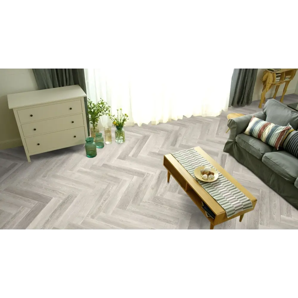 Фото 4 SPC плитка FirmFit Herringbone Дуб Серый Браш 34 класс толщина 5 мм 2.27 м², цена за упаковку Фото 4 SPC плитка FirmFit Herringbone Дуб Серый Браш 34 класс толщина 5 мм 2.27 м², цена за упаковку