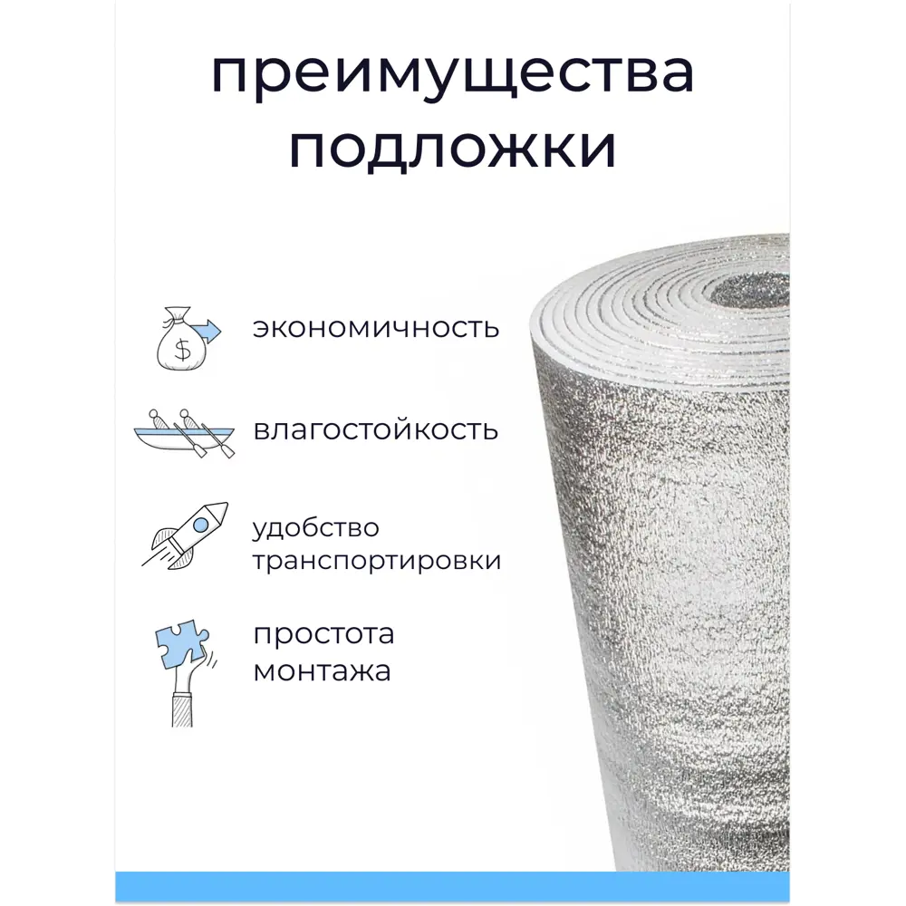 Фото 5 Теплоизоляция отражающая 2 мм с лавсановым слоем 1x25 м 25 м² Фото 5 Теплоизоляция отражающая 2 мм с лавсановым слоем 1x25 м 25 м²