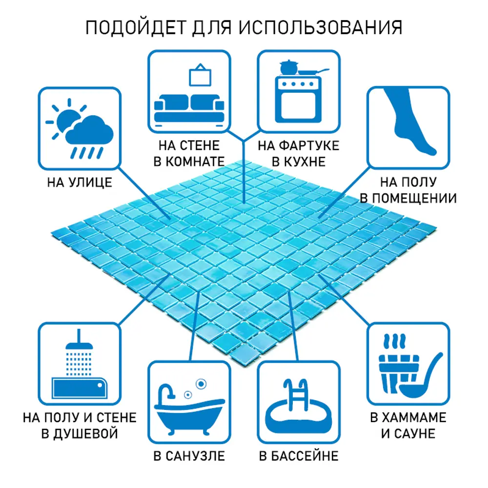 Фото 2 Мозаика Alma Чистые цвета 20 мм Pearly PE-BL515 стекло 32.7x32.7 см