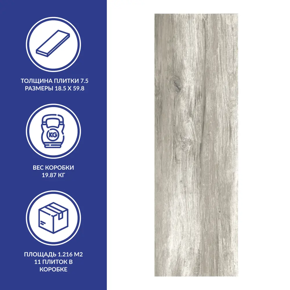 Фото 2 Глазурованный керамогранит Cersanit Antiquewood 18.5x59.8 см 1.216 м2 цвет серый, цена за упаковку Фото 2 Глазурованный керамогранит Cersanit Antiquewood 18.5x59.8 см 1.216 м2 цвет серый, цена за упаковку