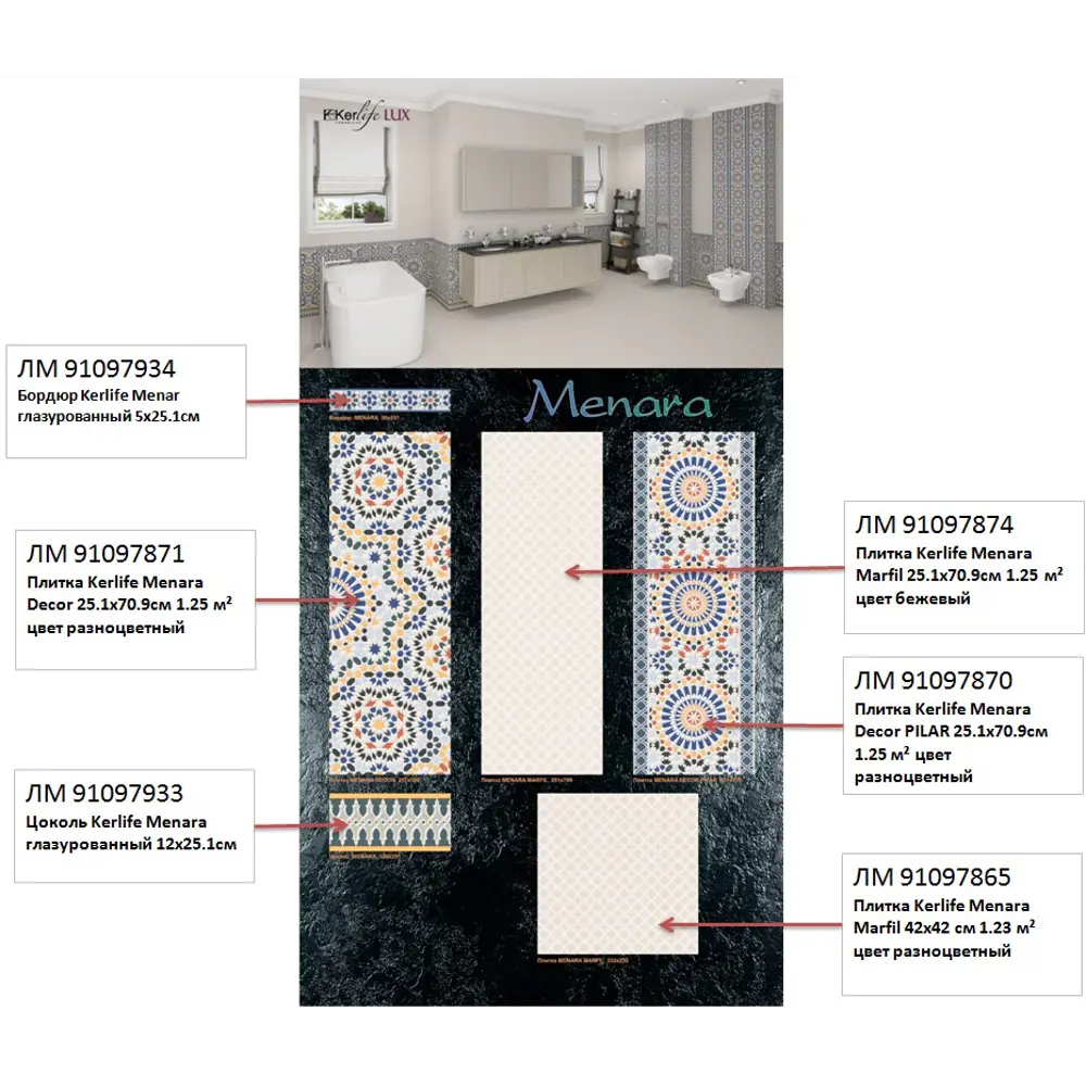 Фото 3 Плитка Kerlife Menara Decor PILAR 25.1x70.9см 1.25 м² цвет разноцветный Фото 3 Плитка Kerlife Menara Decor PILAR 25.1x70.9см 1.25 м² цвет разноцветный