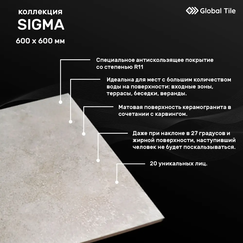 Фото 11 Керамогранит Global tile Sigma_gt GT60609009MCR11 60x60см 1.44 м² цвет темно-серый, цена за упаковку Фото 11 Керамогранит Global tile Sigma_gt GT60609009MCR11 60x60см 1.44 м² цвет темно-серый, цена за упаковку