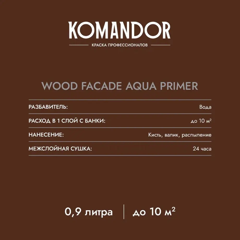 Фото 4 Грунтовка-антисептик Komandor Wood Facade Aqua Primer 2.7л бесцветный Фото 4 Грунтовка-антисептик Komandor Wood Facade Aqua Primer 2.7л бесцветный