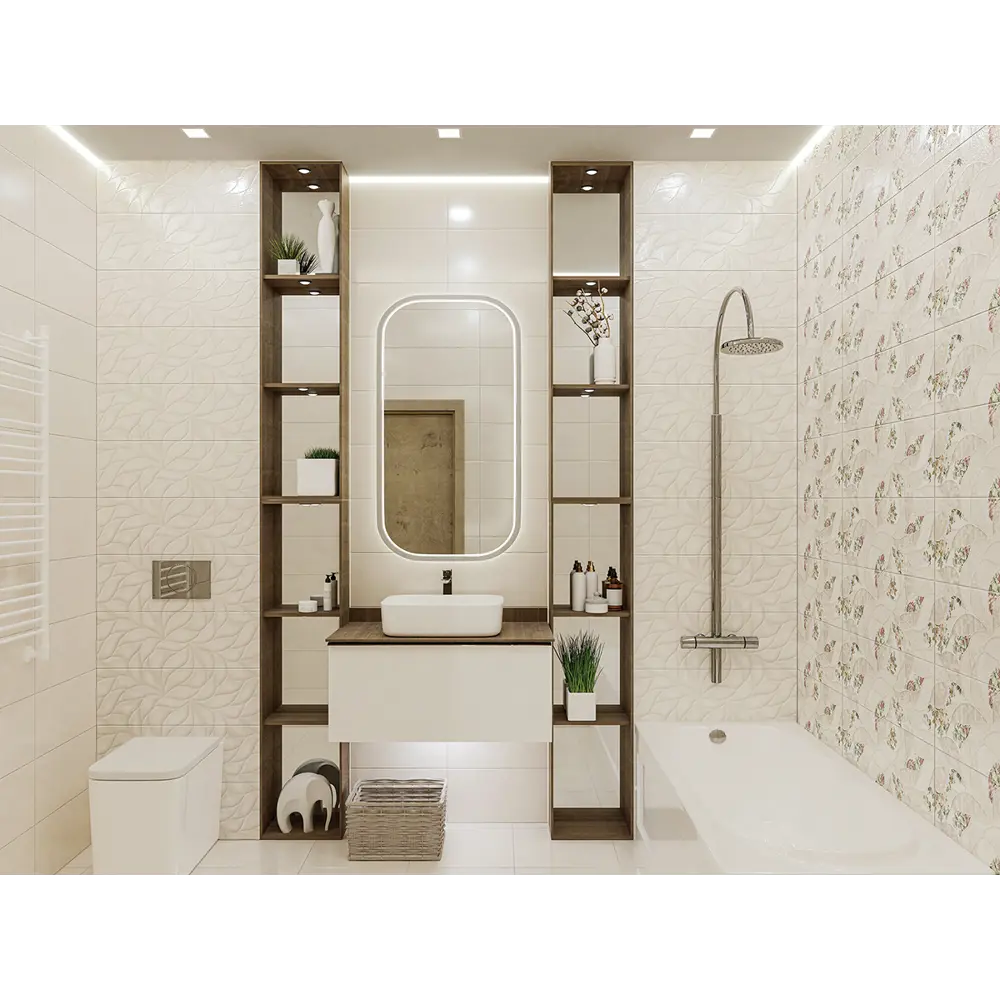 Фото Плитка керамическая для стен Eletto Ceramica 506921101tmn Malwiya 24.20x70 см, цвет Бежевый Фото Плитка керамическая для стен Eletto Ceramica 506921101tmn Malwiya 24.20x70 см, цвет Бежевый