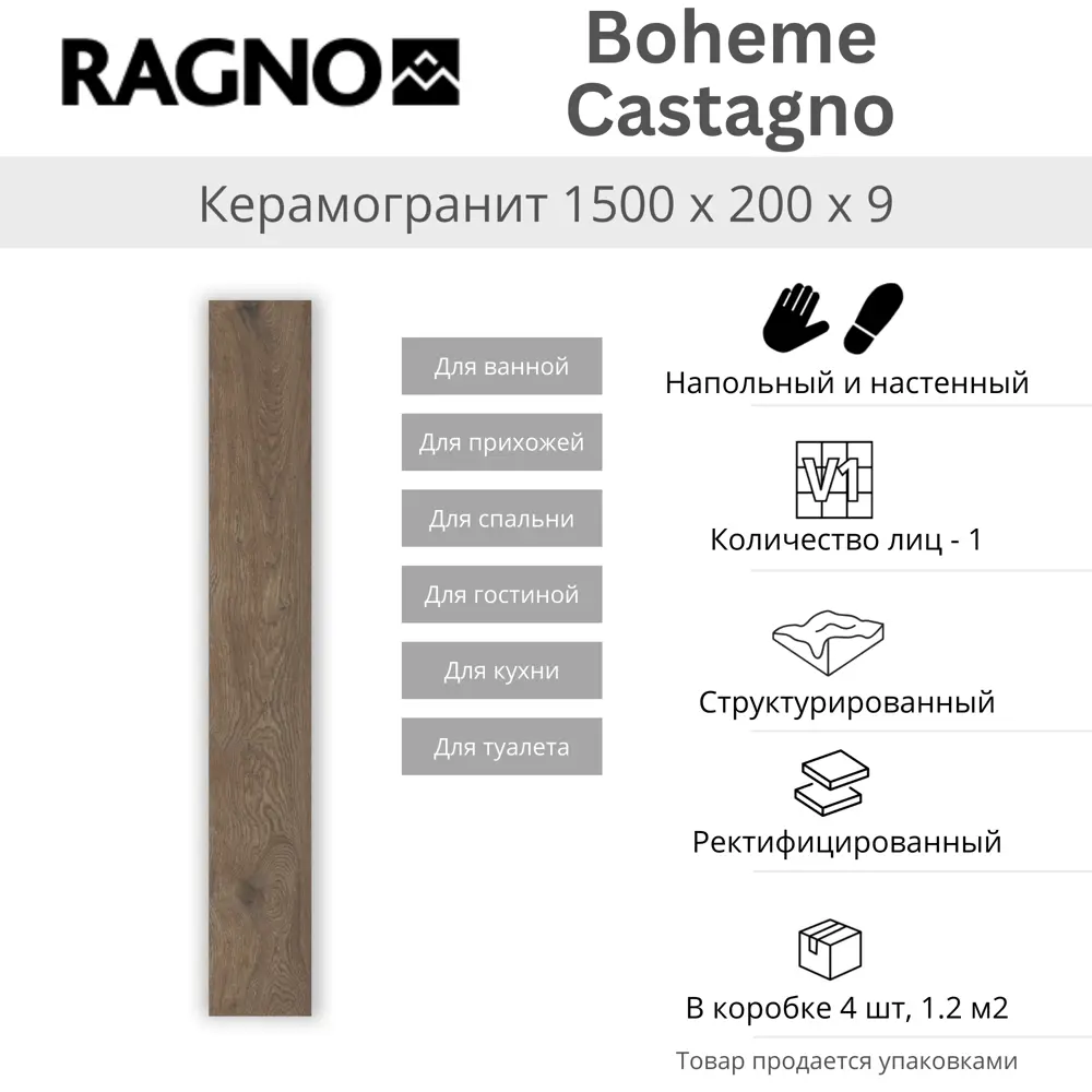 Фото 2 Керамогранит Ragno marazzi Boheme RP-224160 20x150см цвет коричневый Фото 2 Керамогранит Ragno marazzi Boheme RP-224160 20x150см цвет коричневый