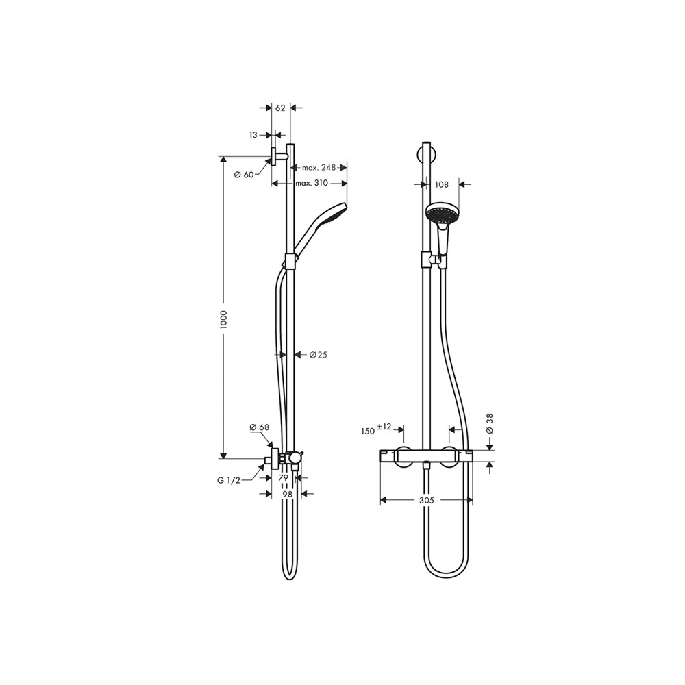 Фото 2 Душевая стойка Hansgrohe 27247400 Croma Select S 3 режима цвет хром со смесителем