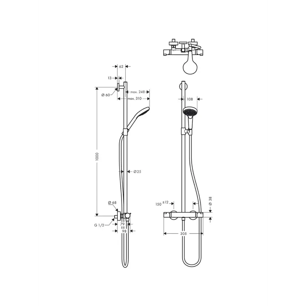 Фото 2 Душевая стойка Hansgrohe 27249400 Croma Select S 3 режима цвет хром со смесителем