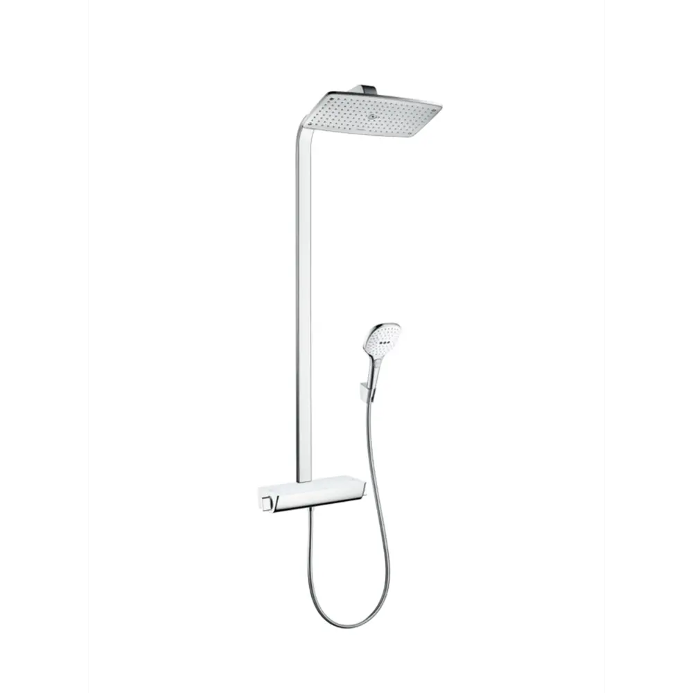 Фото Душевая стойка Hansgrohe 27286400 Raindance Select E 3 режима цвет хром со смесителем Фото Душевая стойка Hansgrohe 27286400 Raindance Select E 3 режима цвет хром со смесителем