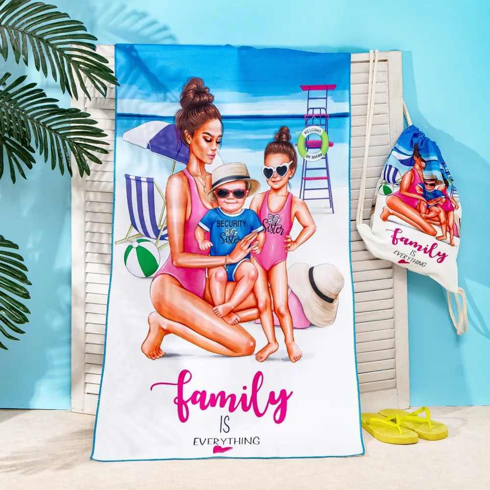 Фото 2 Полотенце пляжное в сумке Этель «Family» 70x140 см микрофибра Фото 2 Полотенце пляжное в сумке Этель «Family» 70x140 см микрофибра