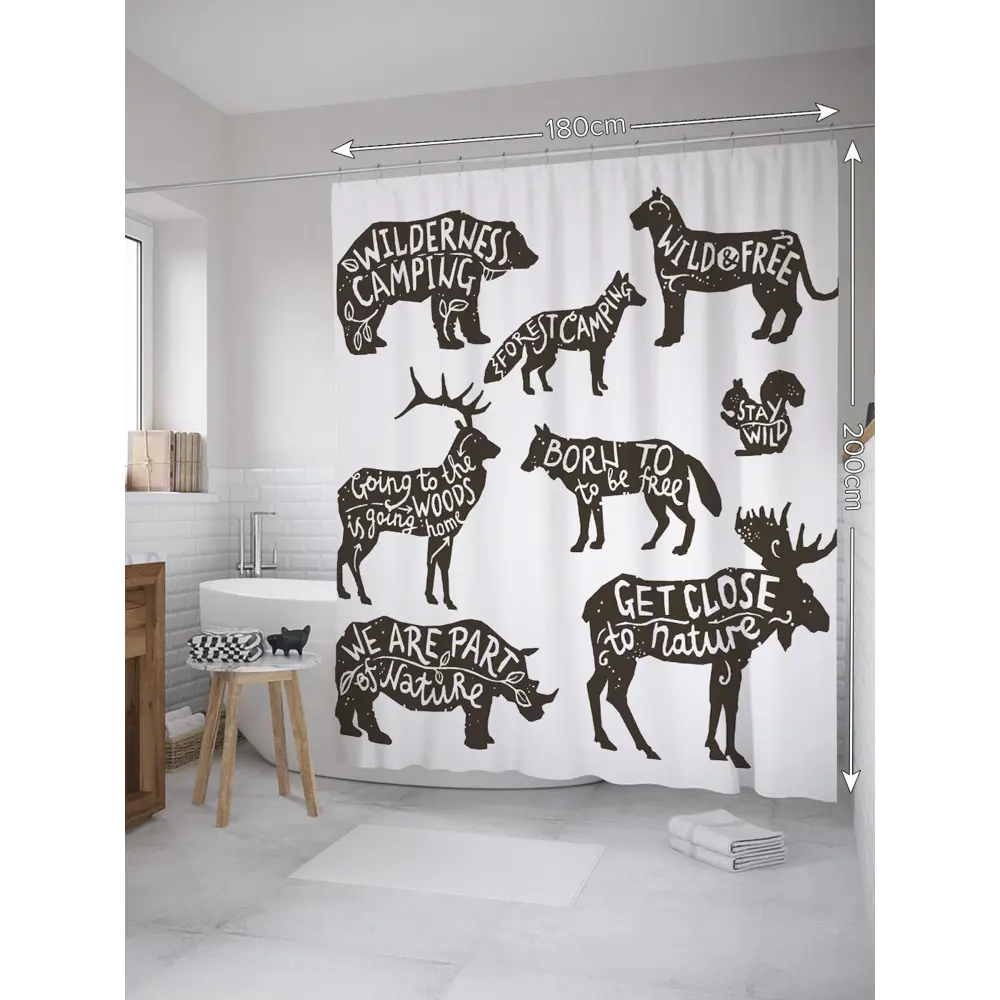 Фото Штора для ванной JoyArty "Призывы к природе" из сатена, 180x200 см с крючками