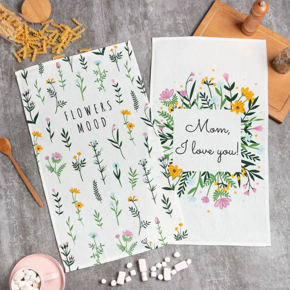 Фото Набор полотенец кухонный Доляна Flowers mood 35x60 см 2 шт, вафля Фото Набор полотенец кухонный Доляна Flowers mood 35x60 см 2 шт, вафля