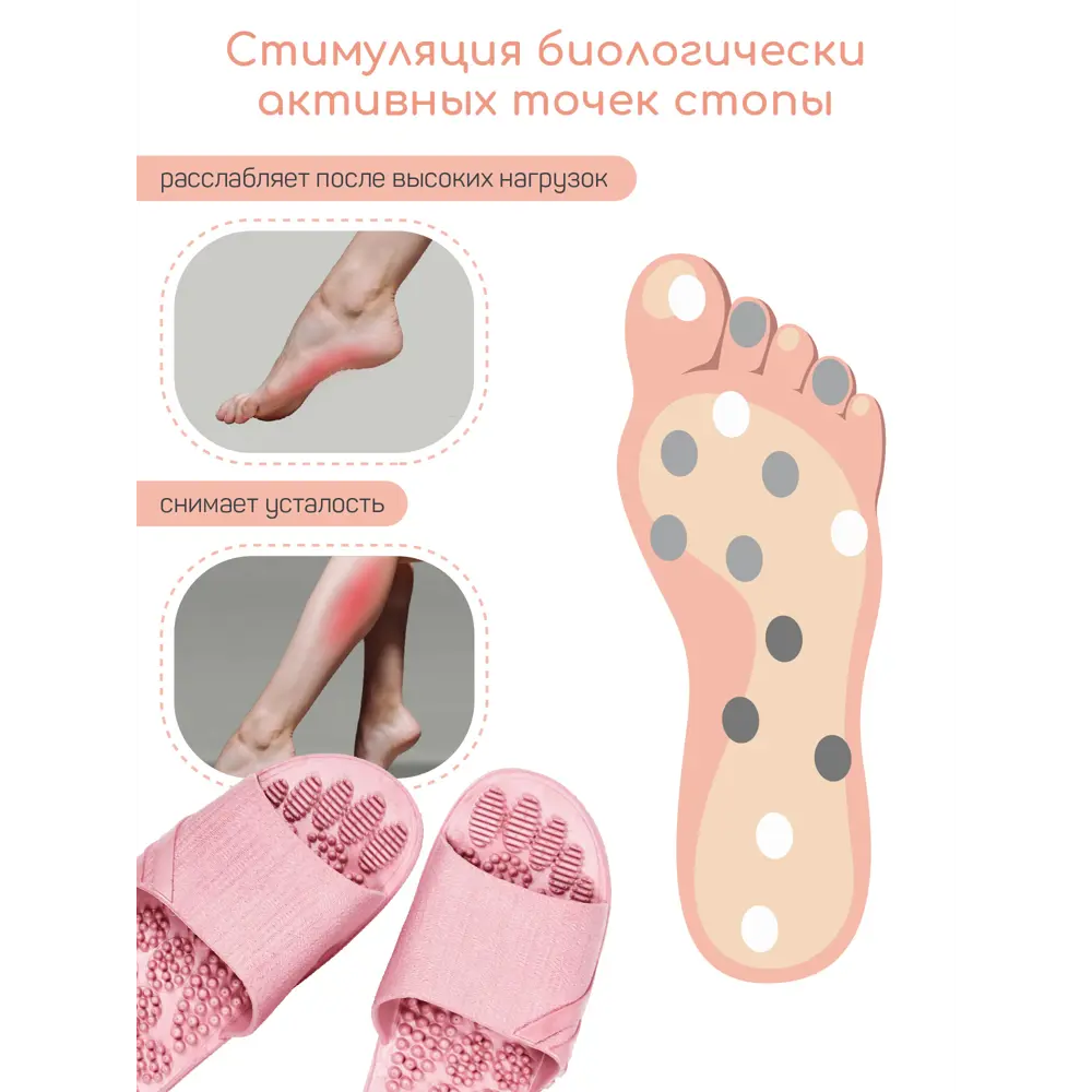 Фото 4 Тапочки с массажным эффектом Amaro Home Relax Step Открытый нос 36-37 размер Розовый Фото 4 Тапочки с массажным эффектом Amaro Home Relax Step Открытый нос 36-37 размер Розовый