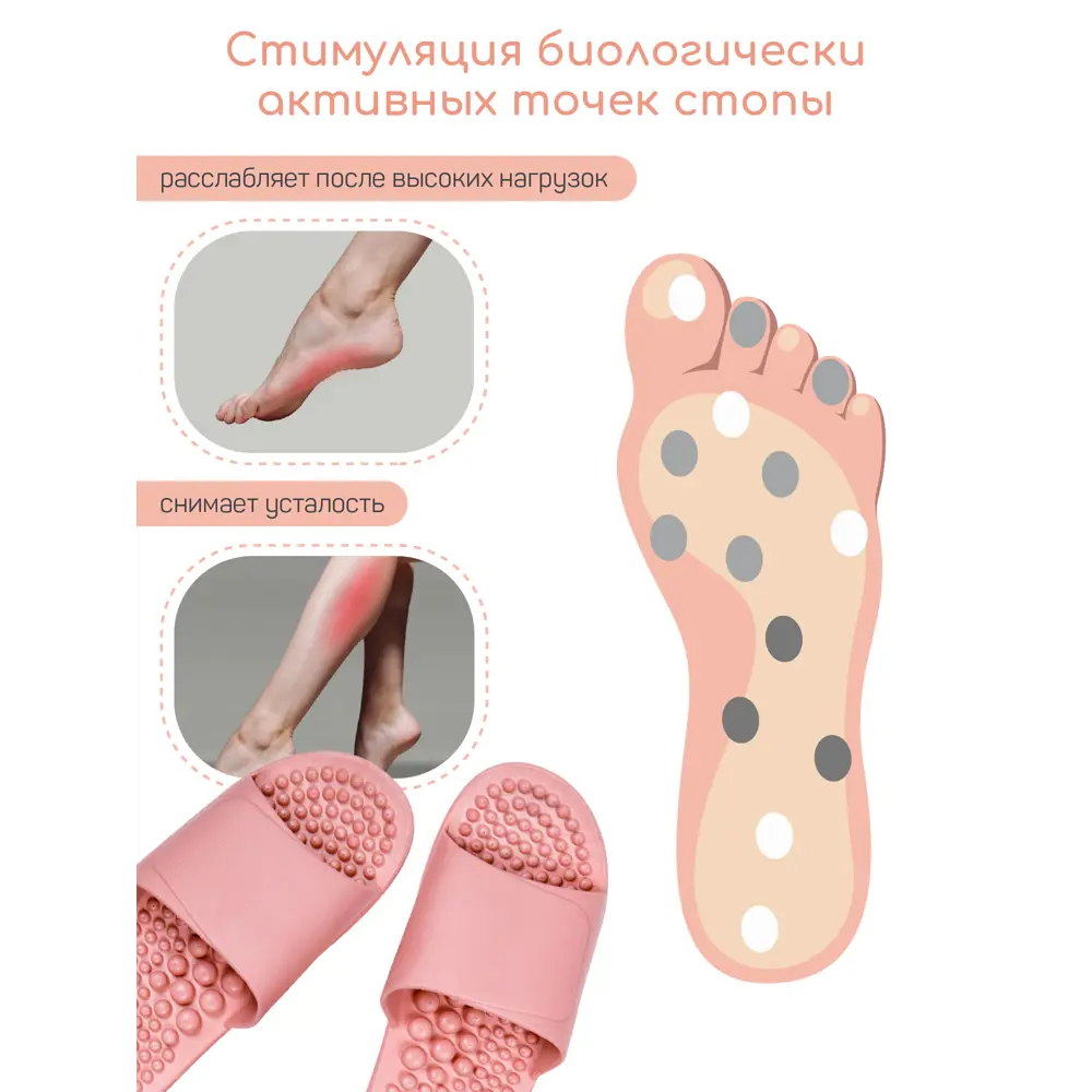 Фото 4 Тапочки с массажным эффектом Amaro Home Healthy Feet Открытый нос 40-41 размер Розовый Фото 4 Тапочки с массажным эффектом Amaro Home Healthy Feet Открытый нос 40-41 размер Розовый