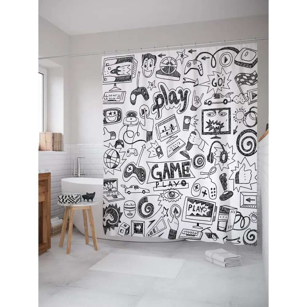 Фото Шторка для ванной комнаты JoyArty sc_23515 200x180см цвет серый серебристый