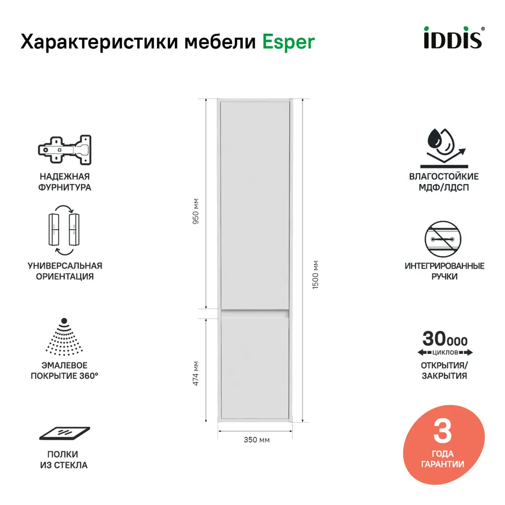 Фото Пенал подвесной Iddis Esper ESP35W0i97 35см Фото Пенал подвесной Iddis Esper ESP35W0i97 35см