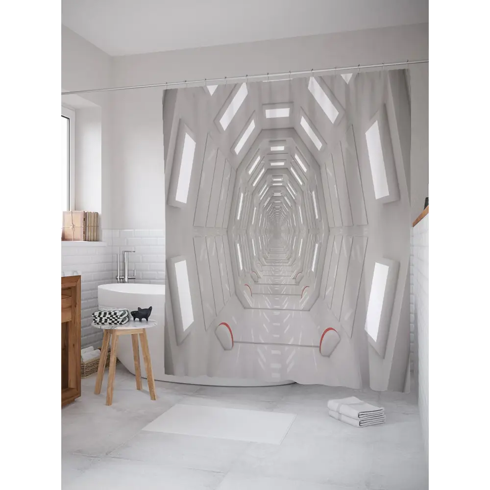 Фото Шторка для ванной комнаты JoyArty sc_22117 200x180см цвет серый серебристый