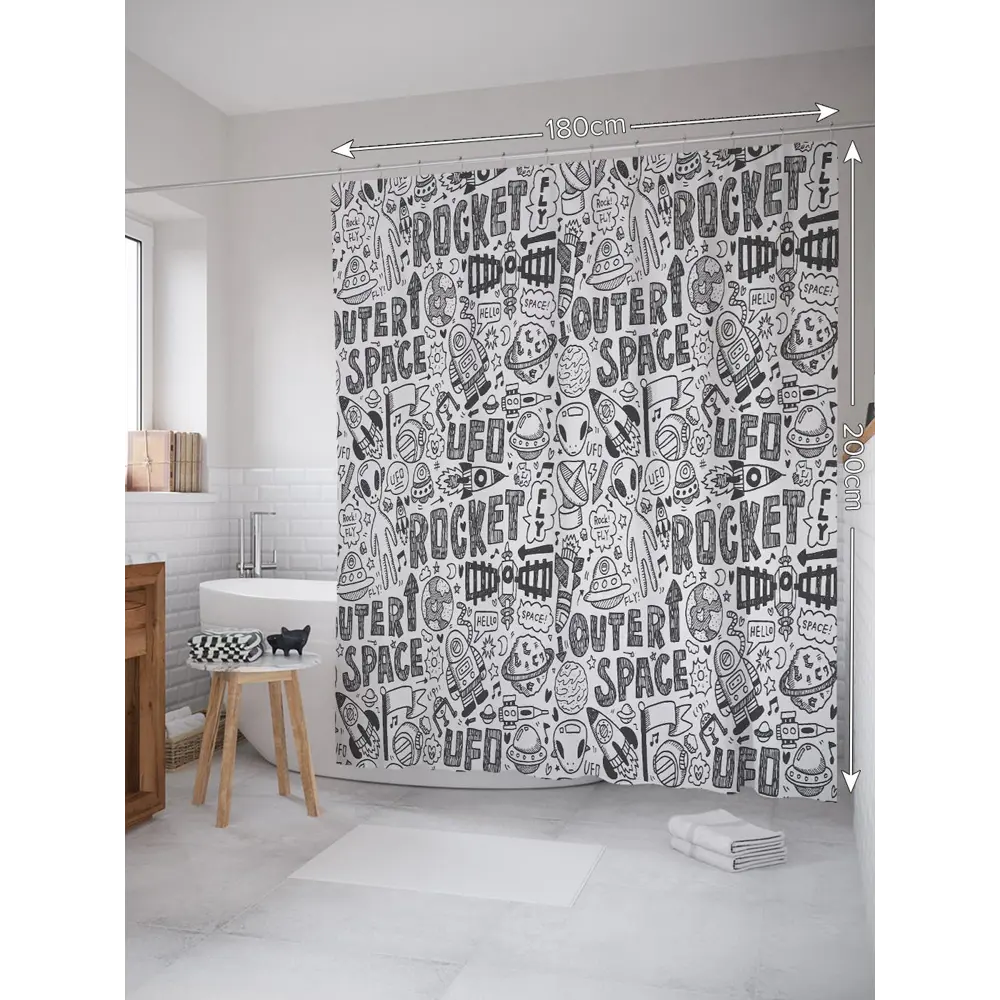 Фото Шторка для ванной комнаты JoyArty sc_9867 200x180см цвет серый серебристый