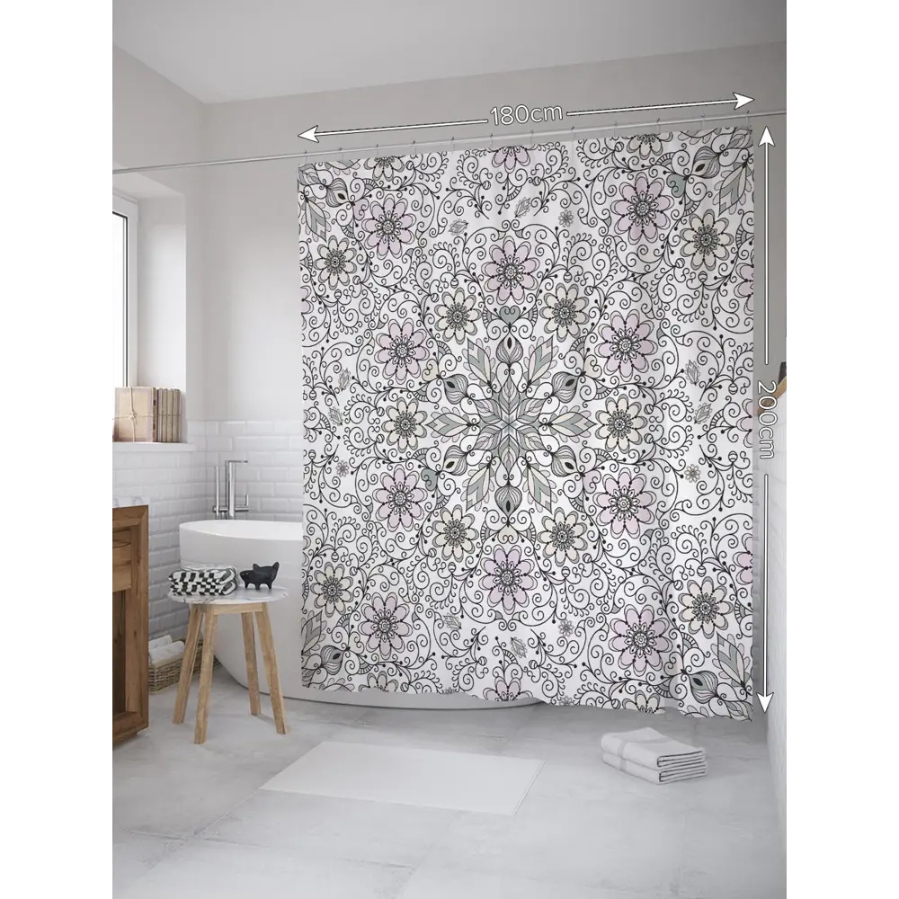 Фото Шторка для ванной комнаты JoyArty sc_33873 200x180см цвет серый серебристый