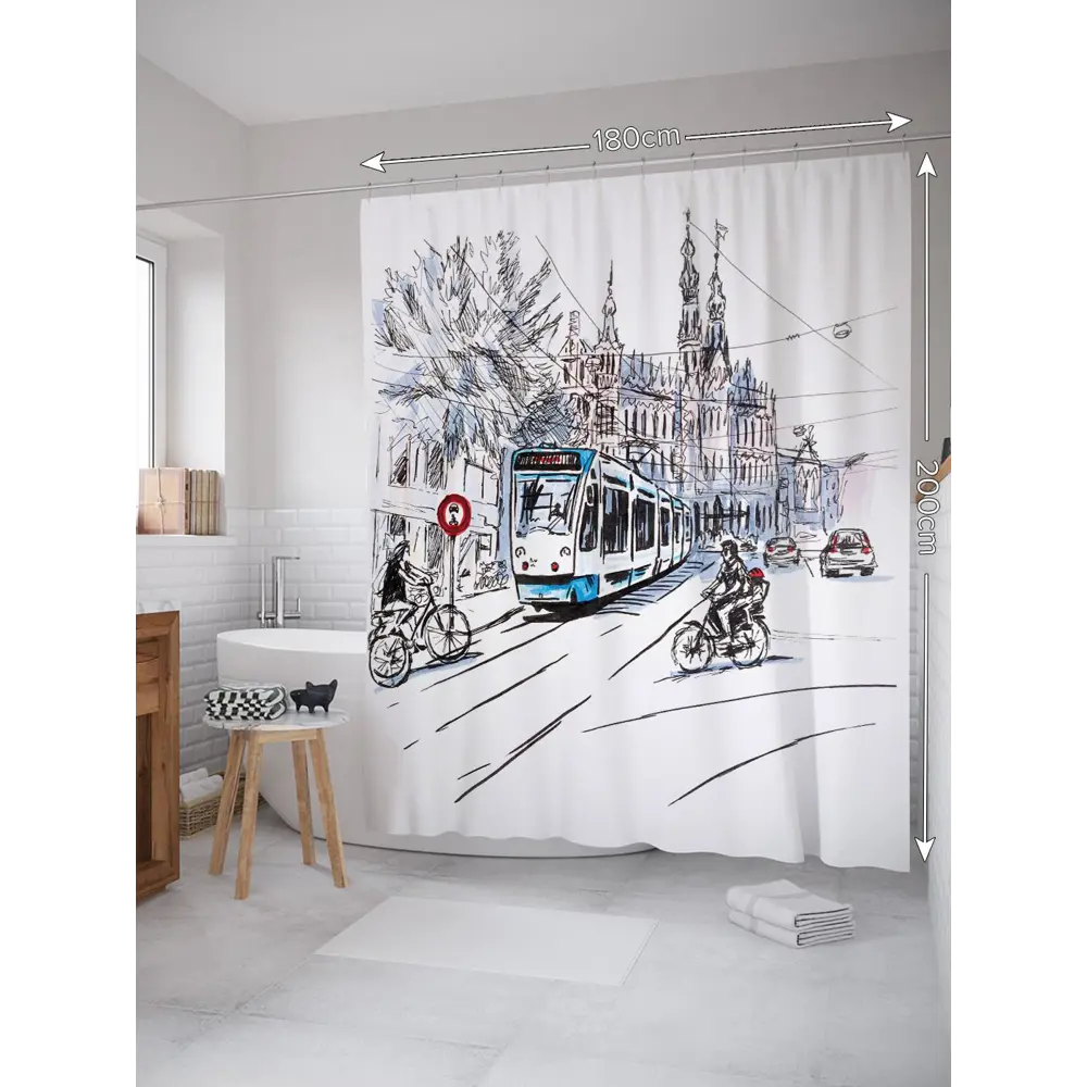 Фото Шторка для ванной комнаты JoyArty sc_29831 200x180см цвет серый серебристый