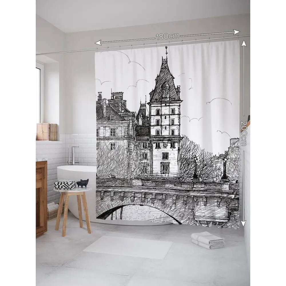 Фото Шторка для ванной комнаты JoyArty sc_37338 200x180см цвет серый серебристый