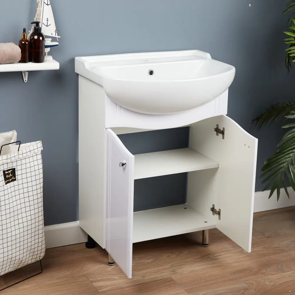 Фото 2 Тумба simaland 3445425 36 см цвет белый, с раковиной