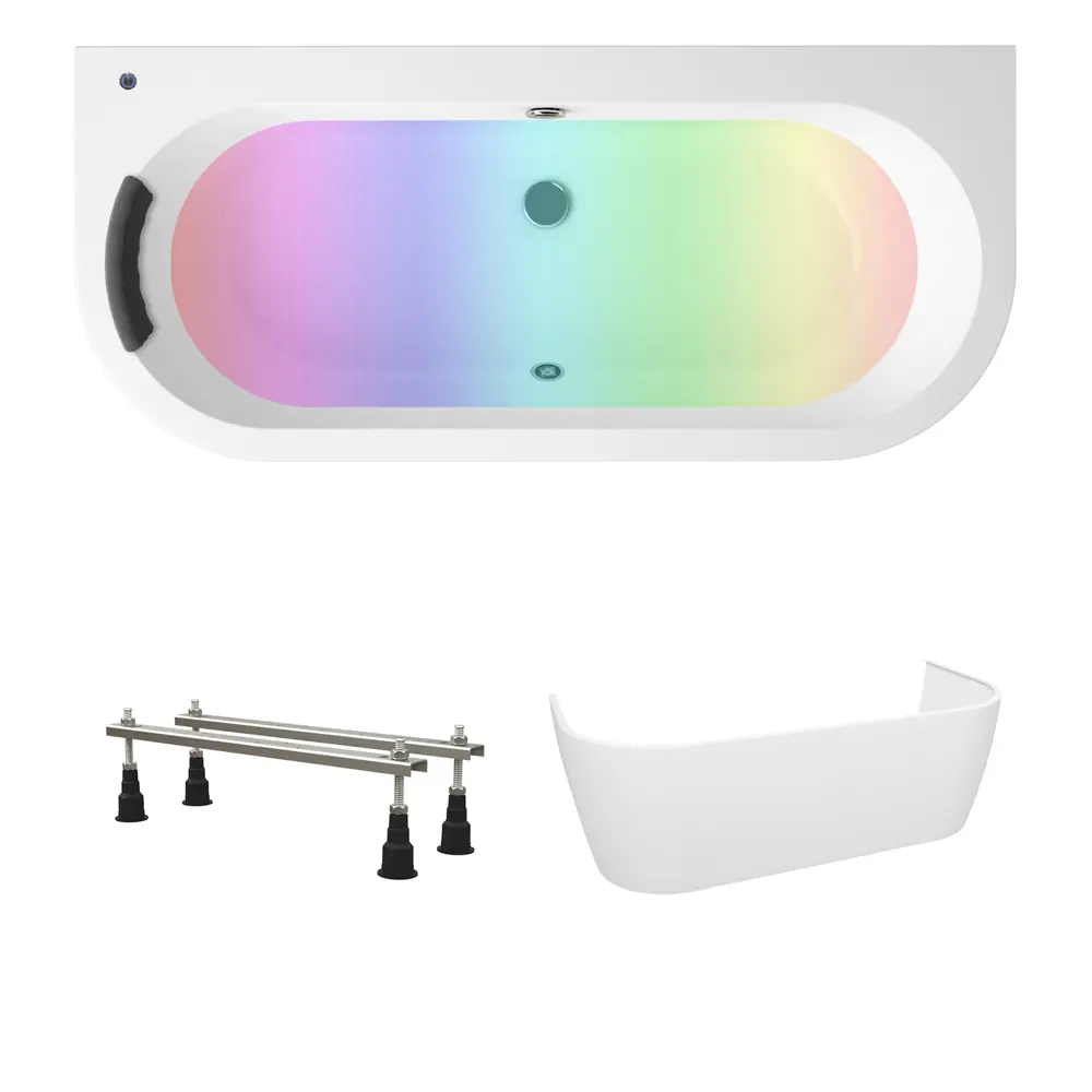 Фото Пристенная ванна Lavinia Boho Art S4-3708075P литьевой акрил 170x75 см, с ножками, подголовником, экраном и хромотерапией