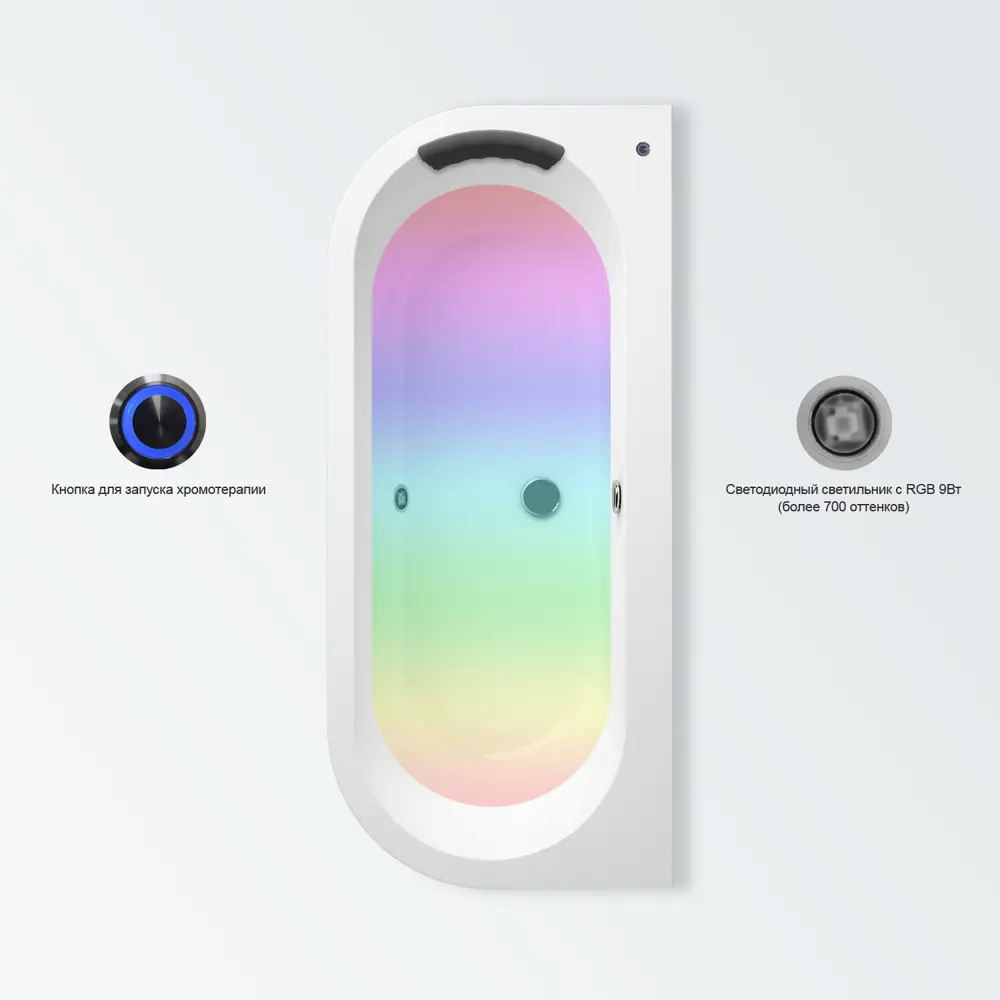 Фото 7 Пристенная ванна Lavinia Boho Art S4-3708075P литьевой акрил 170x75 см, с ножками, подголовником, экраном и хромотерапией