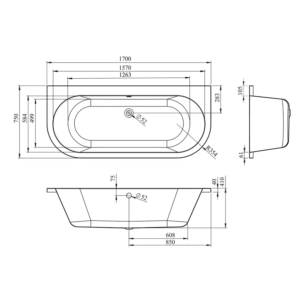 Фото 6 Пристенная ванна Lavinia Boho Art S4-3708075P литьевой акрил 170x75 см, с ножками, подголовником, экраном и хромотерапией