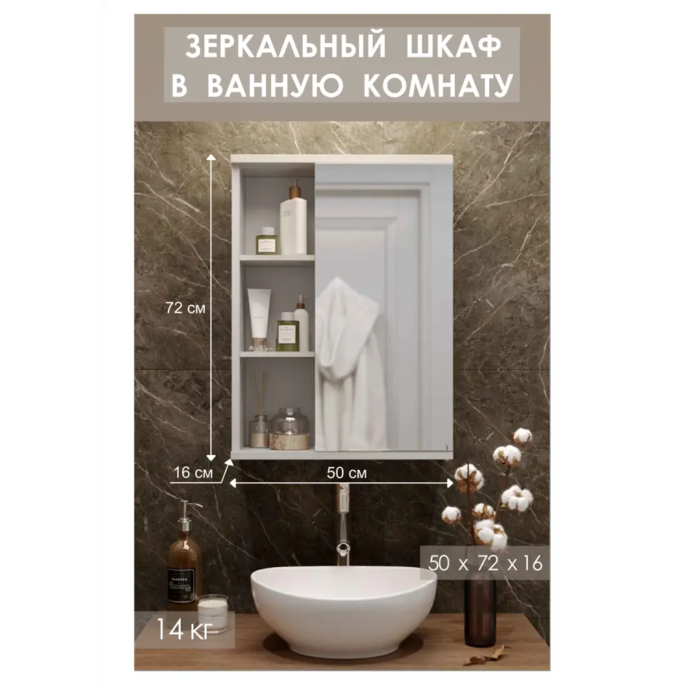 Фото Зеркальный шкаф Лагуна Storys 50 см белая Фото Зеркальный шкаф Лагуна Storys 50 см белая