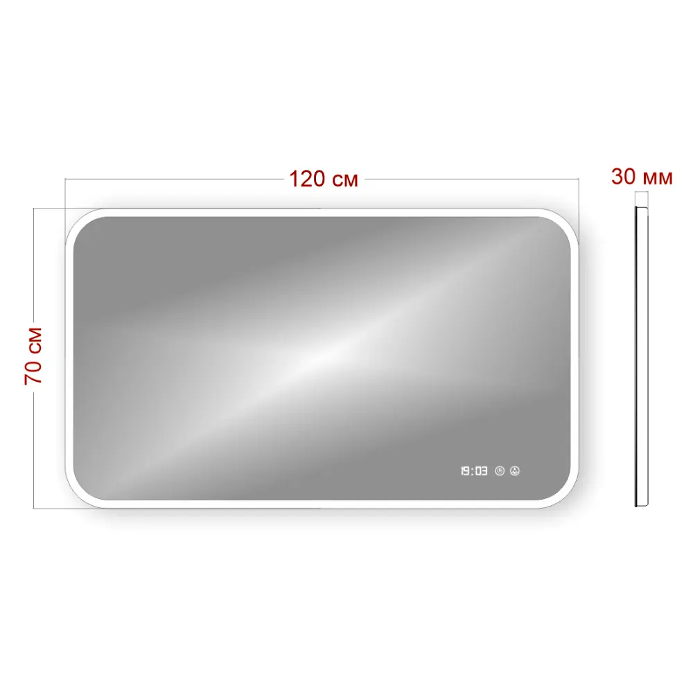Фото 3 Зеркало с часами и LED подсветкой BAUEDGE Stil 1200x70см BS12070.CL Фото 3 Зеркало с часами и LED подсветкой BAUEDGE Stil 1200x70см BS12070.CL