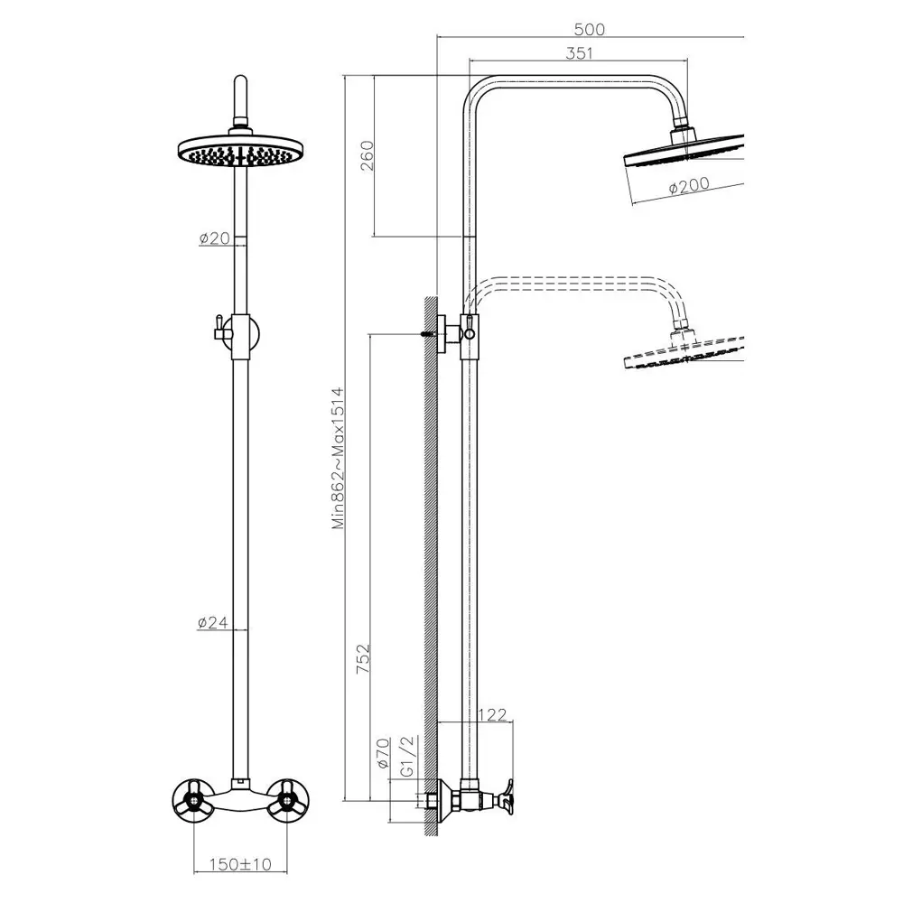 Фото 2 Смеситель для душа Rossinka Silvermix Q02-44 двухвентильный цвет хром