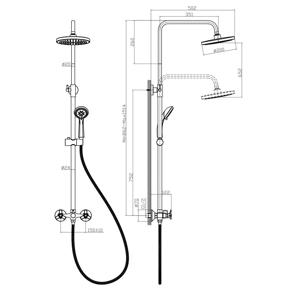 Фото 2 Смеситель для душа Rossinka Silvermix Q02-45 двухвентильный цвет хром