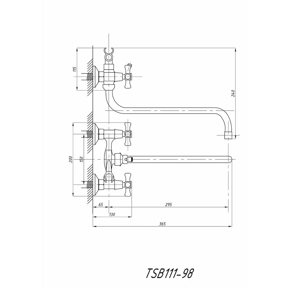 Фото 2 Смеситель для ванны Tsarsberg TSB-111-98 универсальный двухвентильный цвет хром