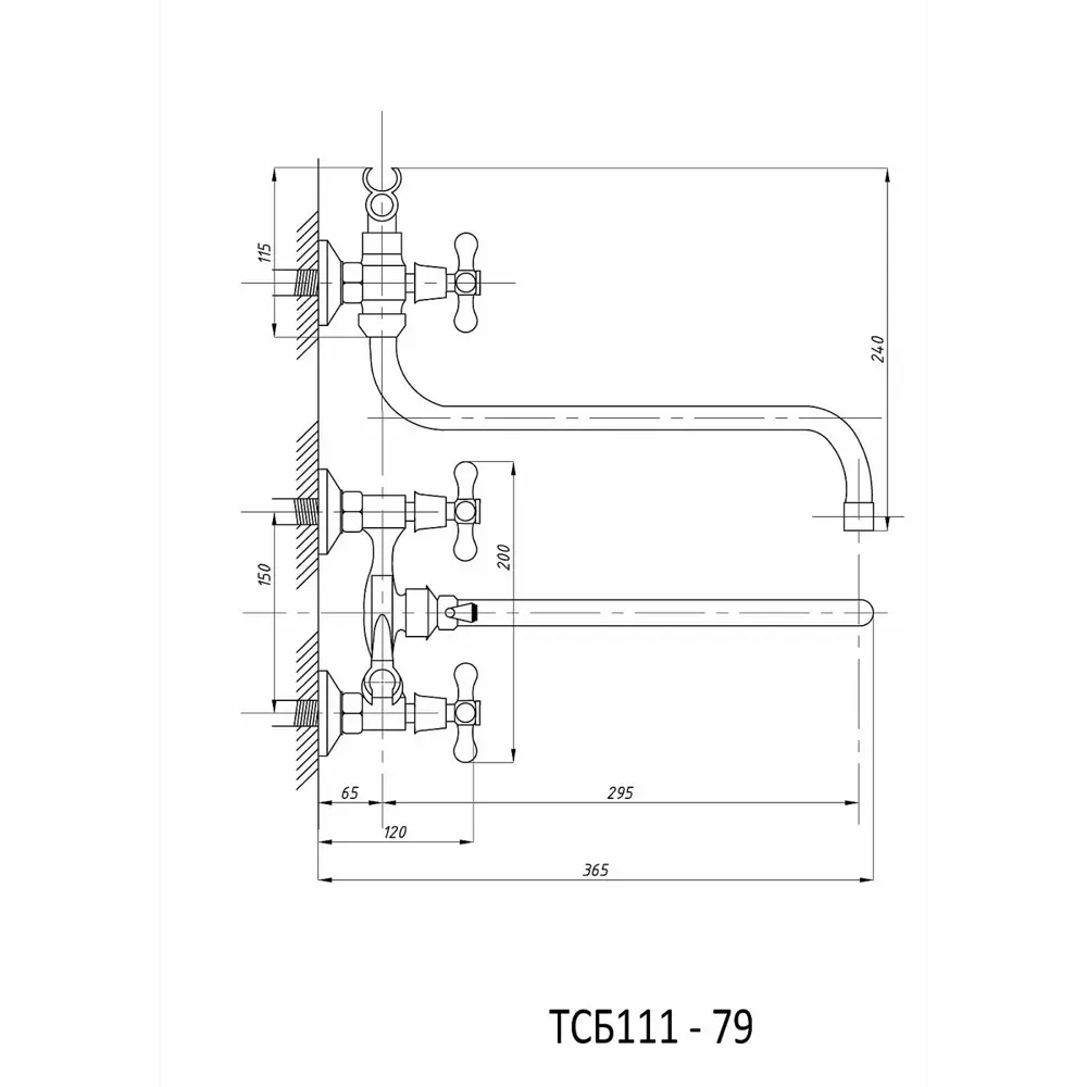 Фото 2 Смеситель для ванны Tsarsberg TSB-111-79 универсальный двухвентильный цвет хром