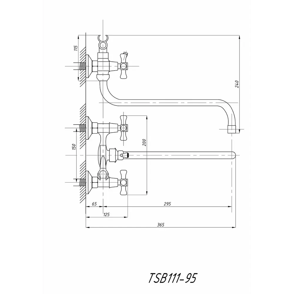 Фото 2 Смеситель для ванны Tsarsberg TSB-111-95 универсальный двухвентильный цвет хром Фото 2 Смеситель для ванны Tsarsberg TSB-111-95 универсальный двухвентильный цвет хром
