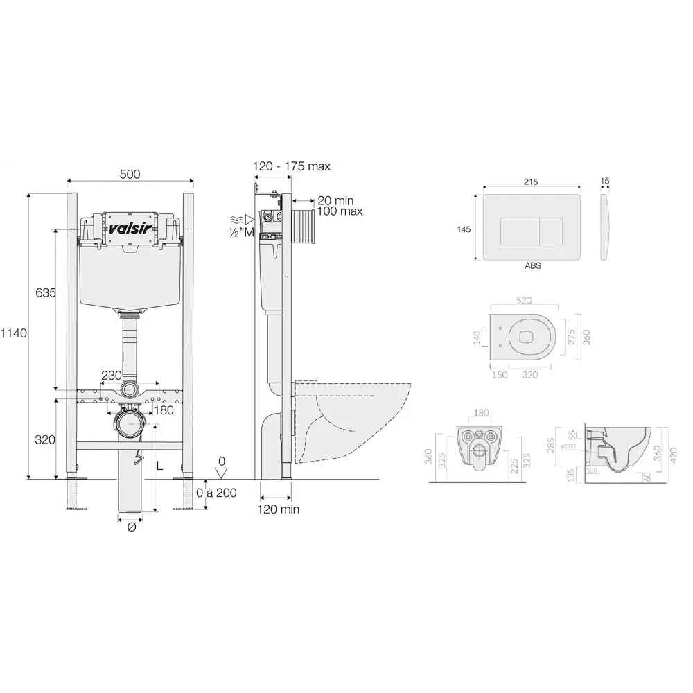 Фото 15 Комплект инсталляция с унитазом Valsir KIT Vscr 7334NEMT Slim P1 с кнопкой цвет хром