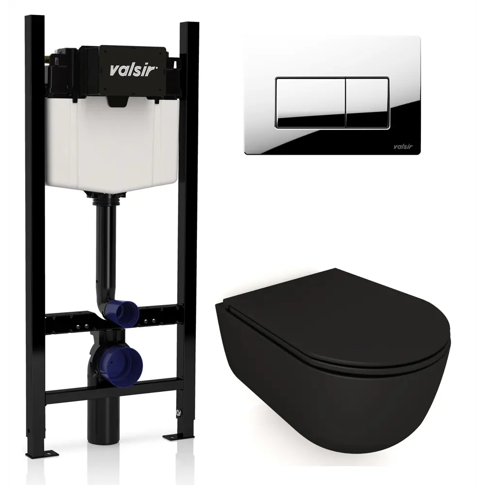 Фото Комплект инсталляция с унитазом Valsir KIT Vscr 7334NEMT Slim P1 с кнопкой цвет хром