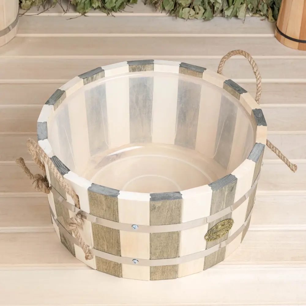 Фото 4 Шайка из липы круглая 10л пластиковая вставка День ночь Добропаровъ