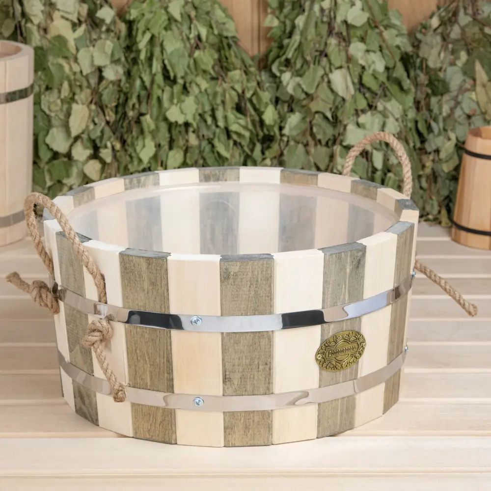 Фото Шайка из липы круглая 10л пластиковая вставка День ночь Добропаровъ