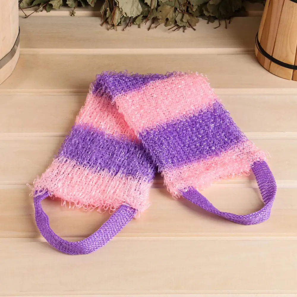 Фото 3 Мочалка Мочало банное полосатая 45x12см Фото 3 Мочалка Мочало банное полосатая 45x12см