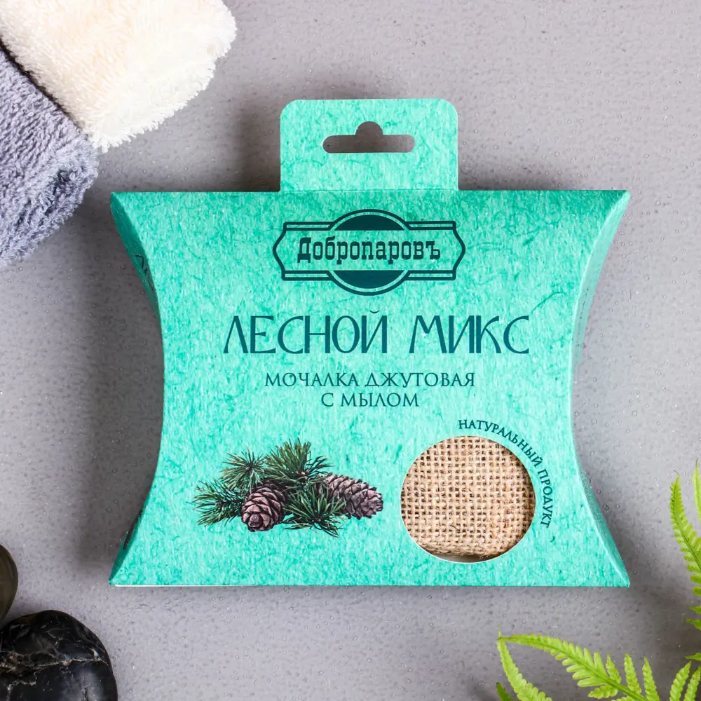 Фото Мочалка джутовая с мылом Лесной микс 110 г Фото Мочалка джутовая с мылом Лесной микс 110 г