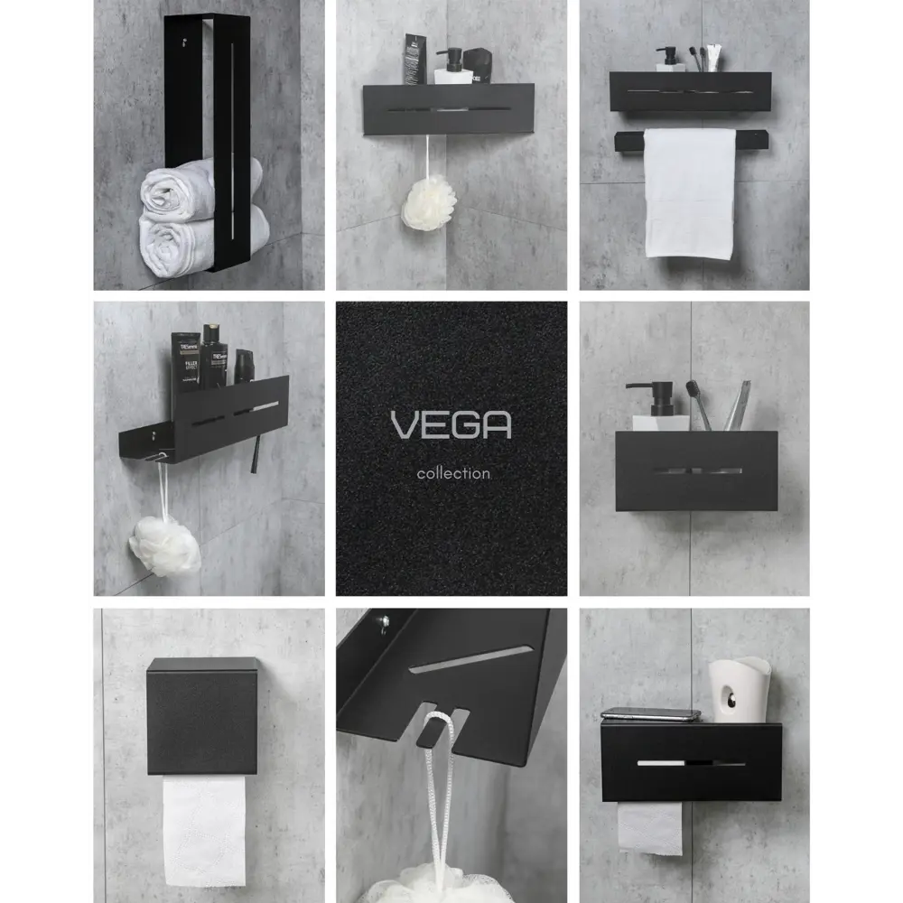 Фото 4 Полка для ванной Metallium Vega V-22 5-05 нержавеющая сталь цвет черный Фото 4 Полка для ванной Metallium Vega V-22 5-05 нержавеющая сталь цвет черный