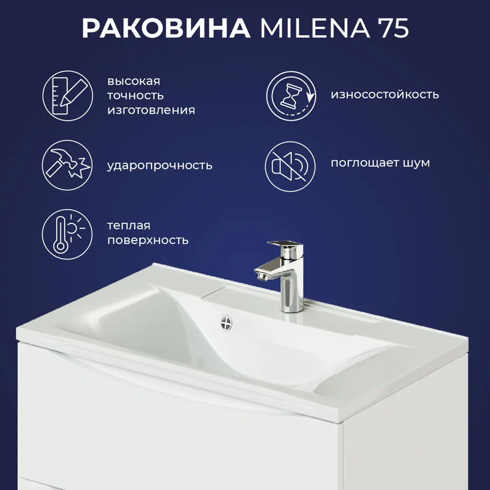 Фото 2 Раковина мебельная Итана раковина 4656755757667 74см цвет белый Фото 2 Раковина мебельная Итана раковина 4656755757667 74см цвет белый