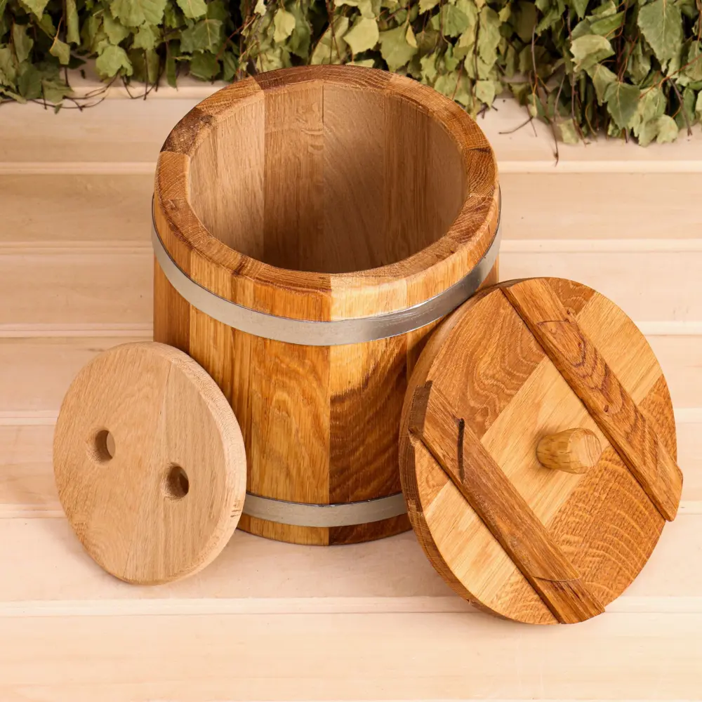 Фото 3 Кадка дубовая 5л нержавеющий обруч с крышкой с гнетом