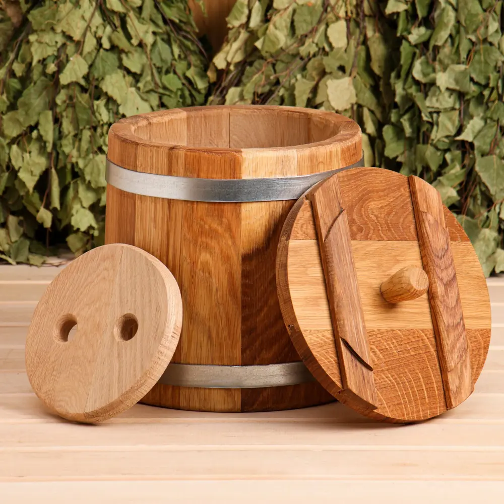 Фото 2 Кадка дубовая 5л нержавеющий обруч с крышкой с гнетом