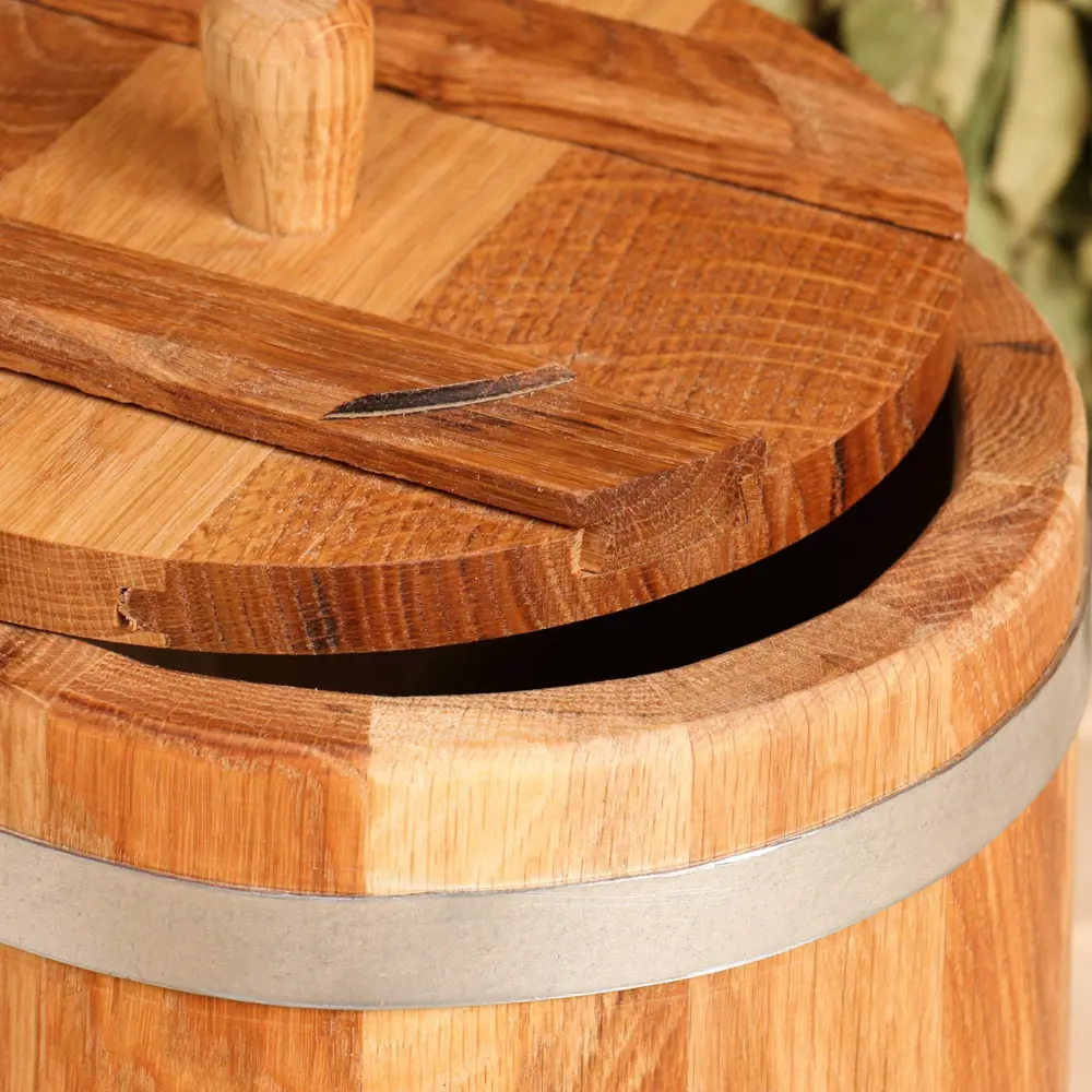 Фото 4 Кадка дубовая 5л нержавеющий обруч с крышкой с гнетом