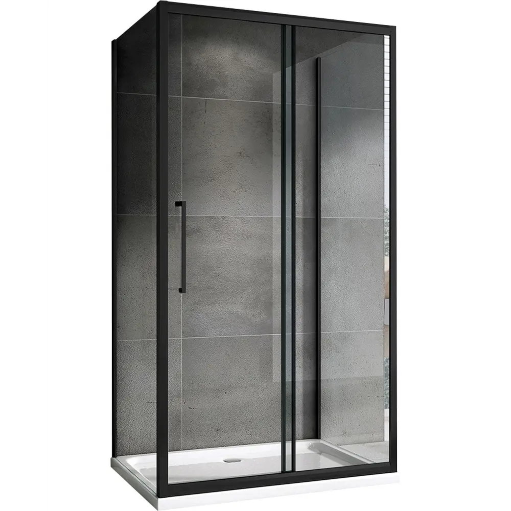 Фото Душевой уголок Abber AG30160BH-S70B-S70B прямоугольник 70x160см черный профиль эффект стекла прозрачный